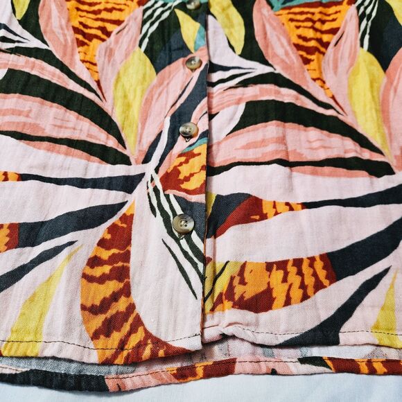 Sonoma Womens Button Up Blouse Multi-Color Size Medium 100% Cotton Short Sleeve - Picture 11 of 14